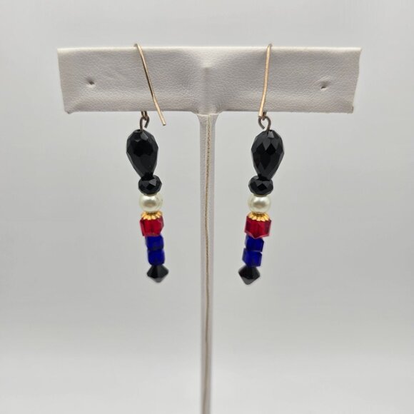 Beaded Toy Soldier Dangle Drop Black/White/Red/Blue Hook Fashion Jewelry Earring - Picture 3 of 9